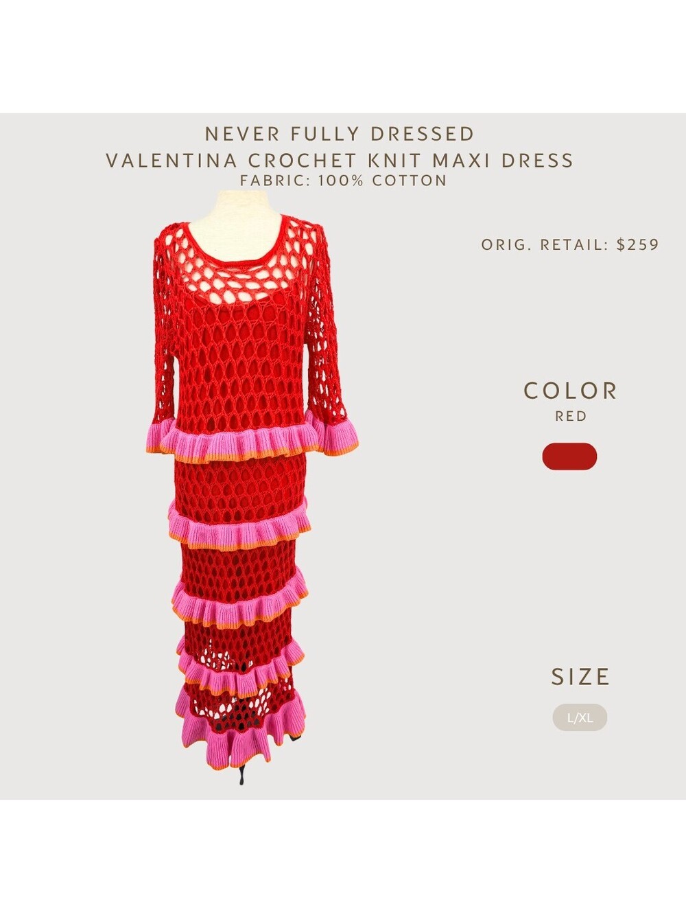 Never Fully Dressed Valentina Crochet Maxi Dress L/XL - Picture 2 of 9